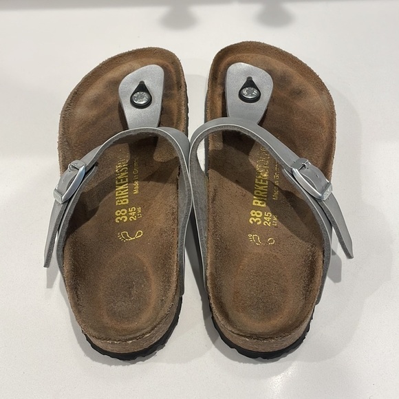 Birkenstock Silver Leather Flip Flop Sandals—Great Comfort & Style—EUC!  Size 38 - Picture 6 of 7